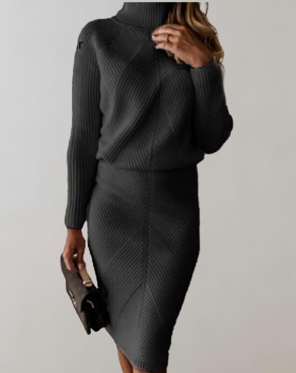 Women's Knitted Turtleneck Jumper and Slim Skirt Set