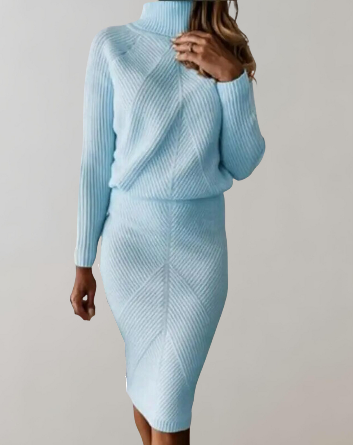 Women's Knitted Turtleneck Jumper and Slim Skirt Set