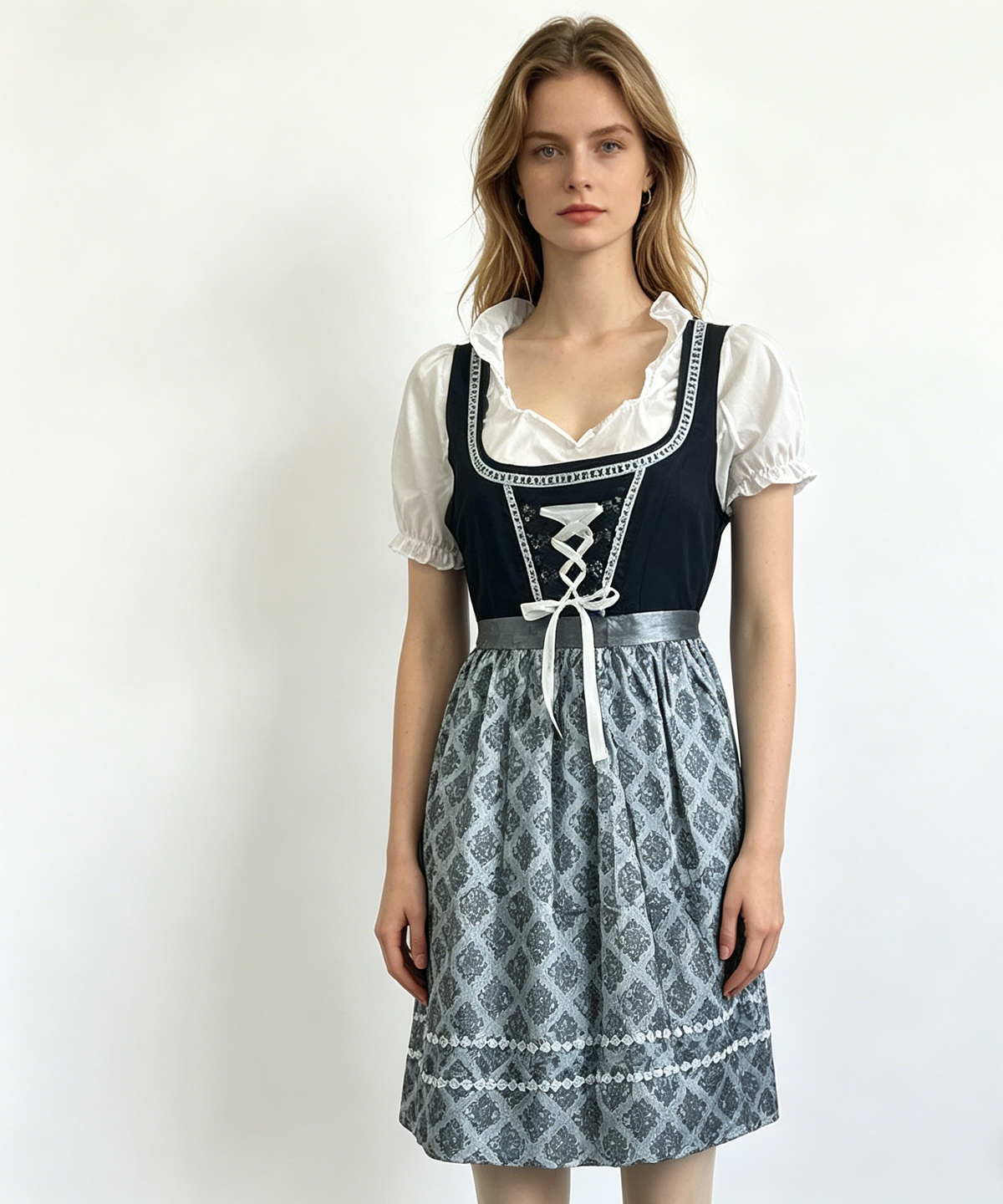 Women's Dirndl Dress Set with Apron, Blouse and Laced Bodice