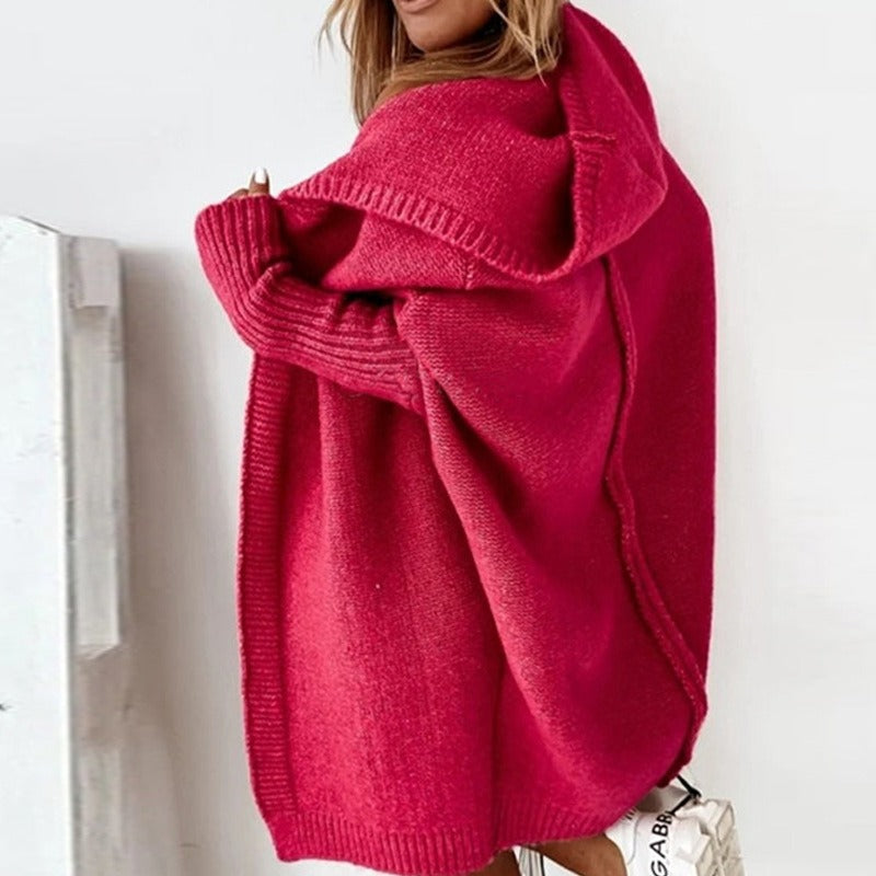 Women's Oversized Hooded Cardigan with Batwing Sleeves