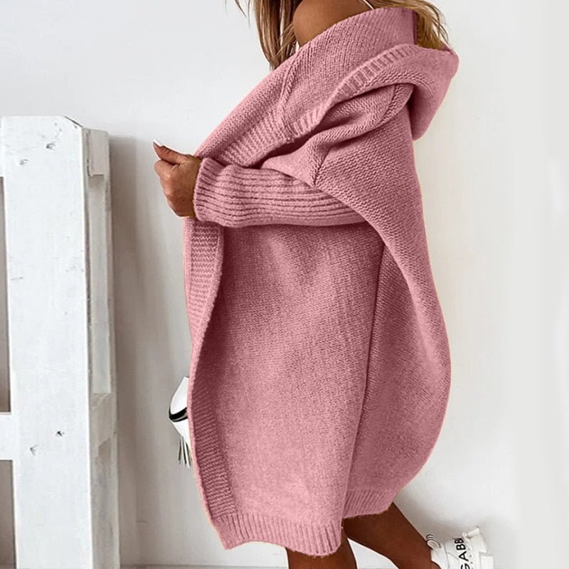 Women's Oversized Hooded Cardigan with Batwing Sleeves