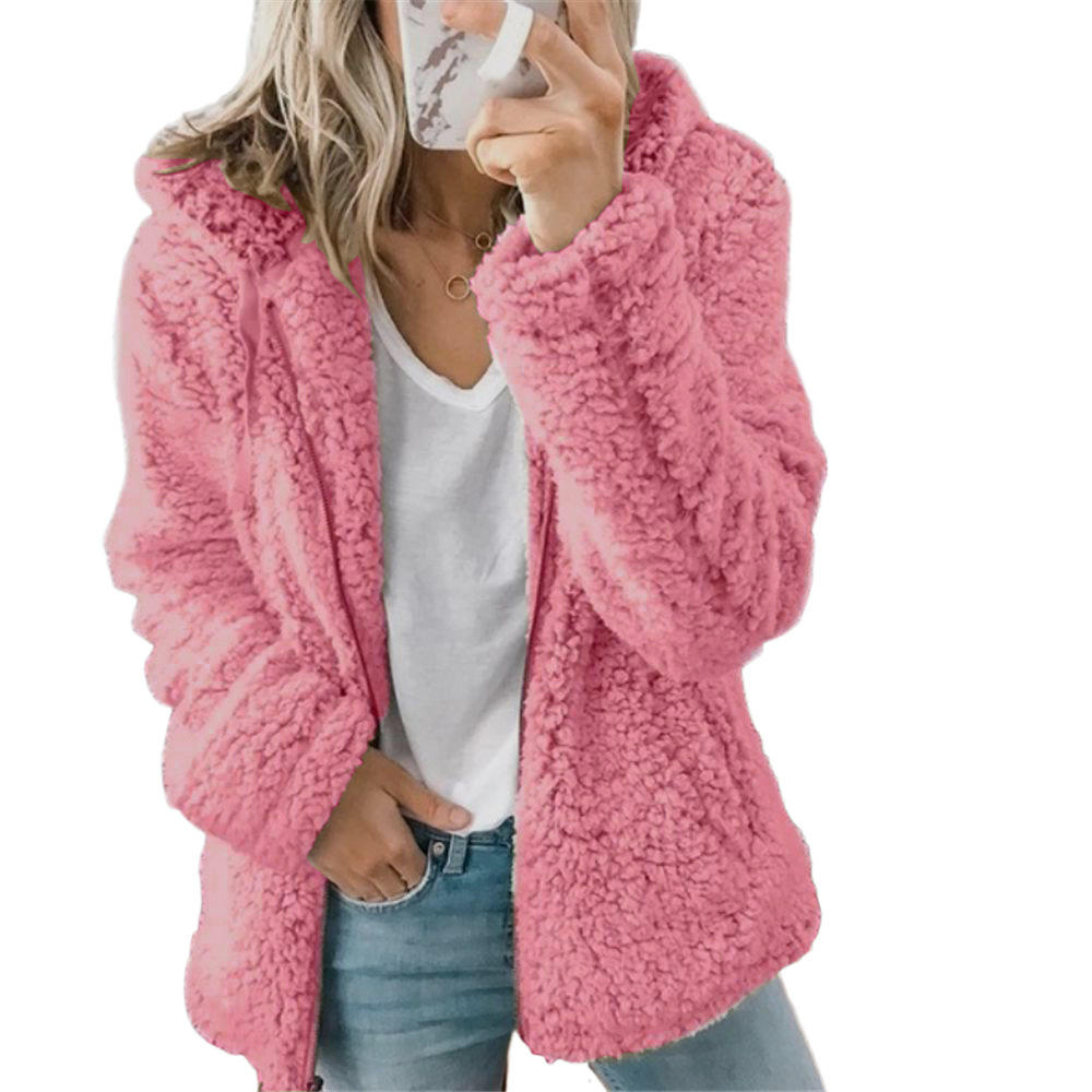 Women's Teddy Fleece Coat with Pockets and Zip Fastening