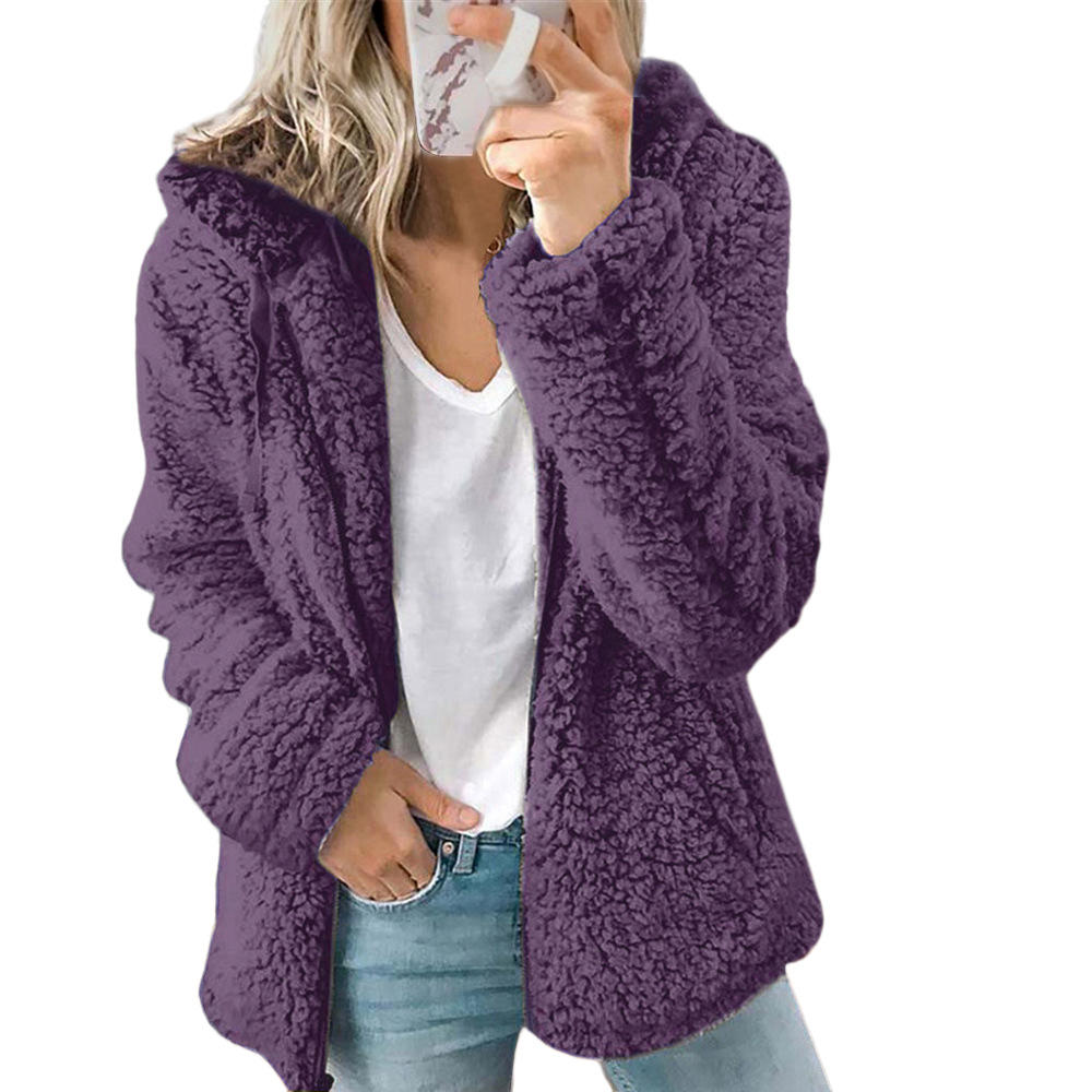 Women's Teddy Fleece Coat with Pockets and Zip Fastening