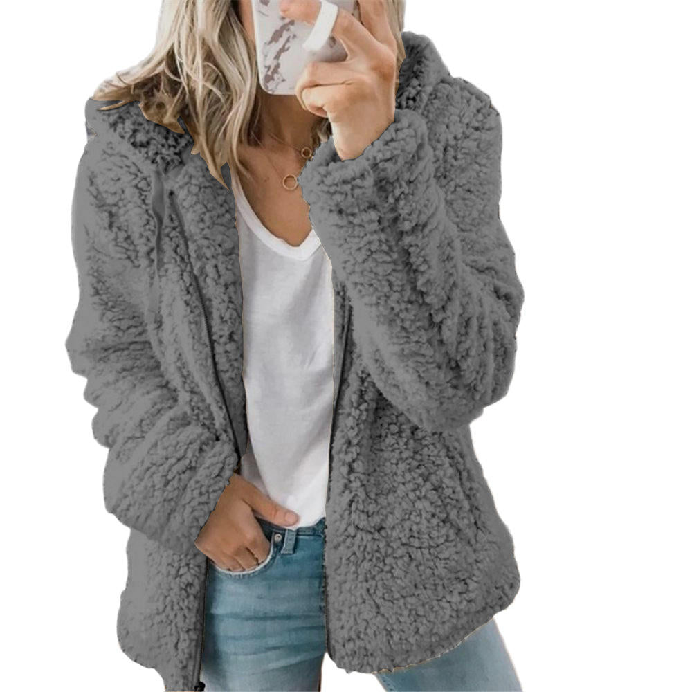 Women's Teddy Fleece Coat with Pockets and Zip Fastening