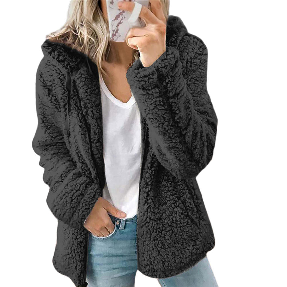 Women's Teddy Fleece Coat with Pockets and Zip Fastening