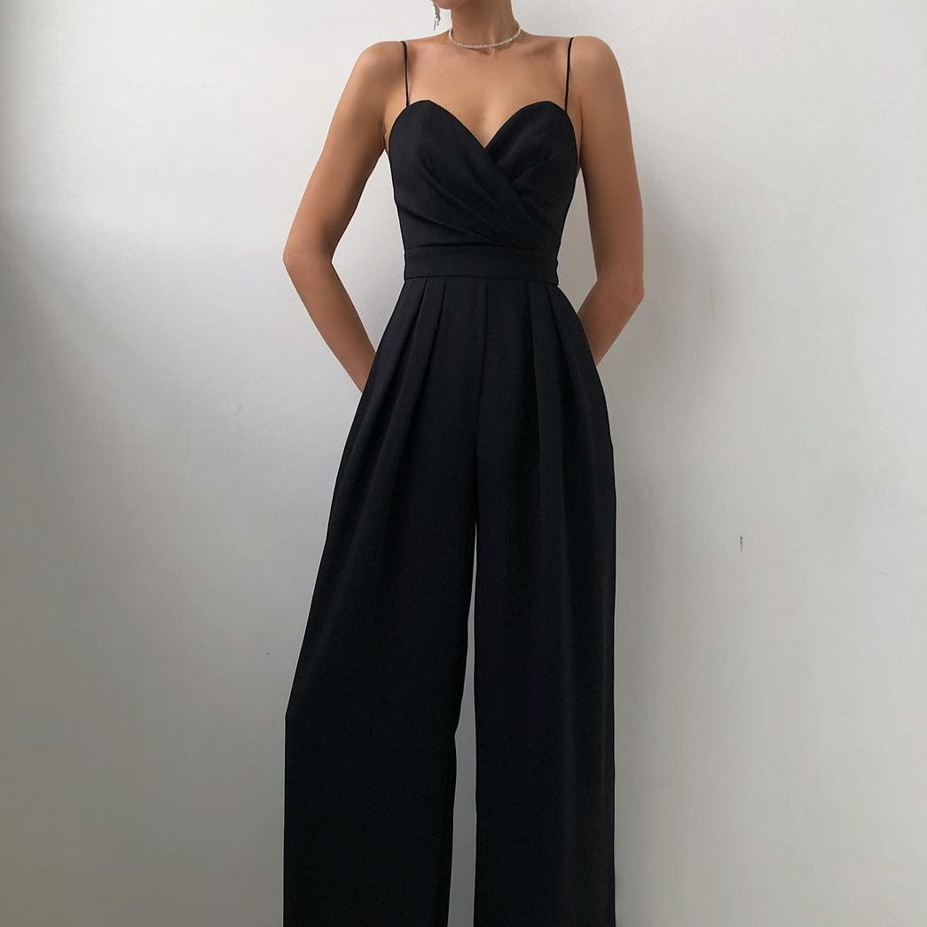 Women's Strappy Wide Leg Jumpsuit in Cotton Blend
