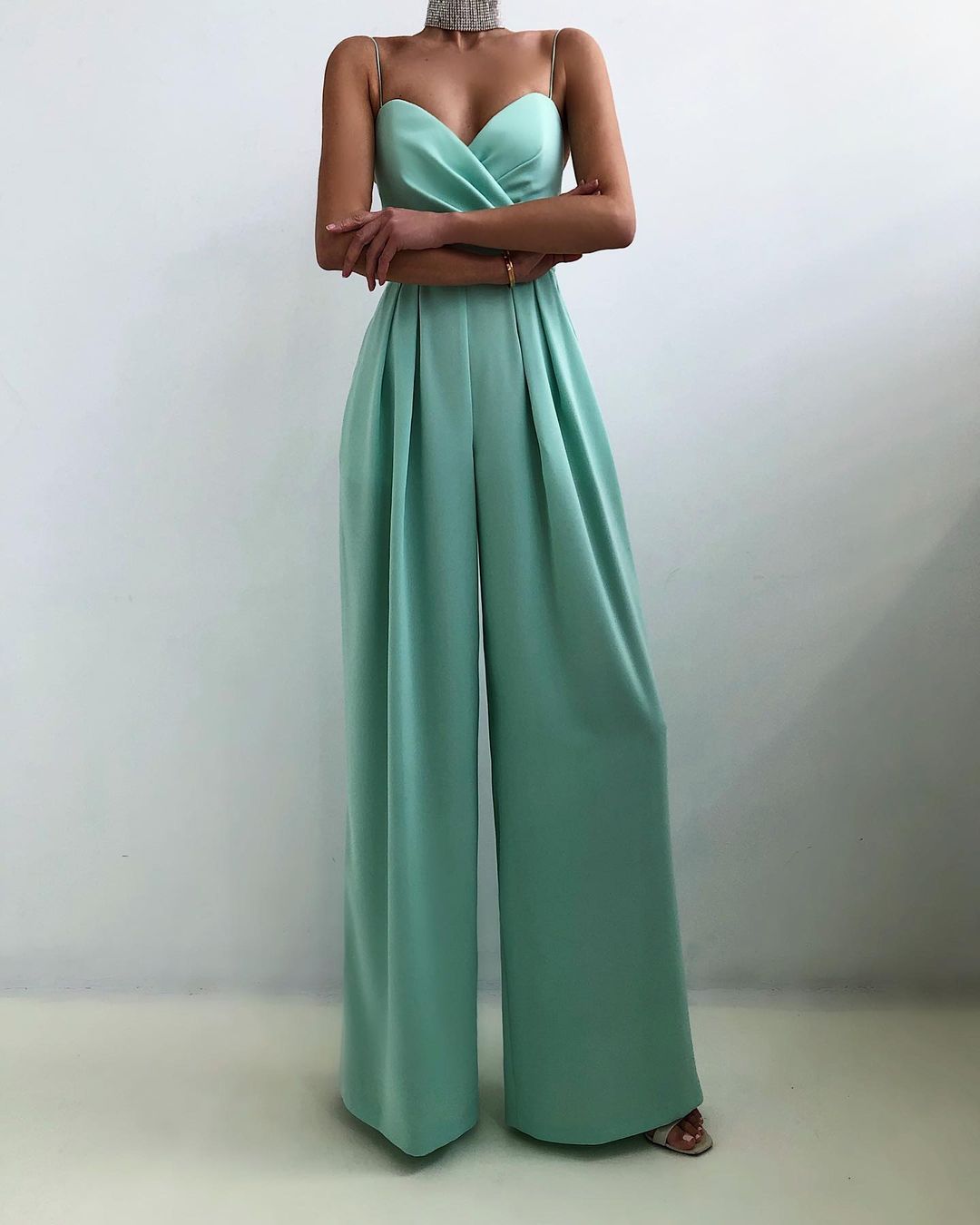 Women's Strappy Wide Leg Jumpsuit in Cotton Blend