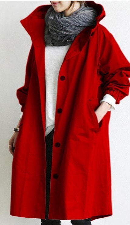 Women's Long Trench Coat with Hood for Spring and Autumn