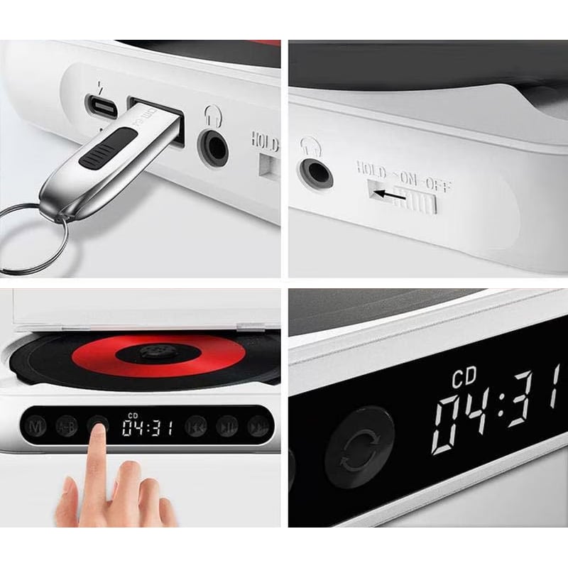 Portable Bluetooth CD Player with Hi-Fi Sound and USB-C Charging