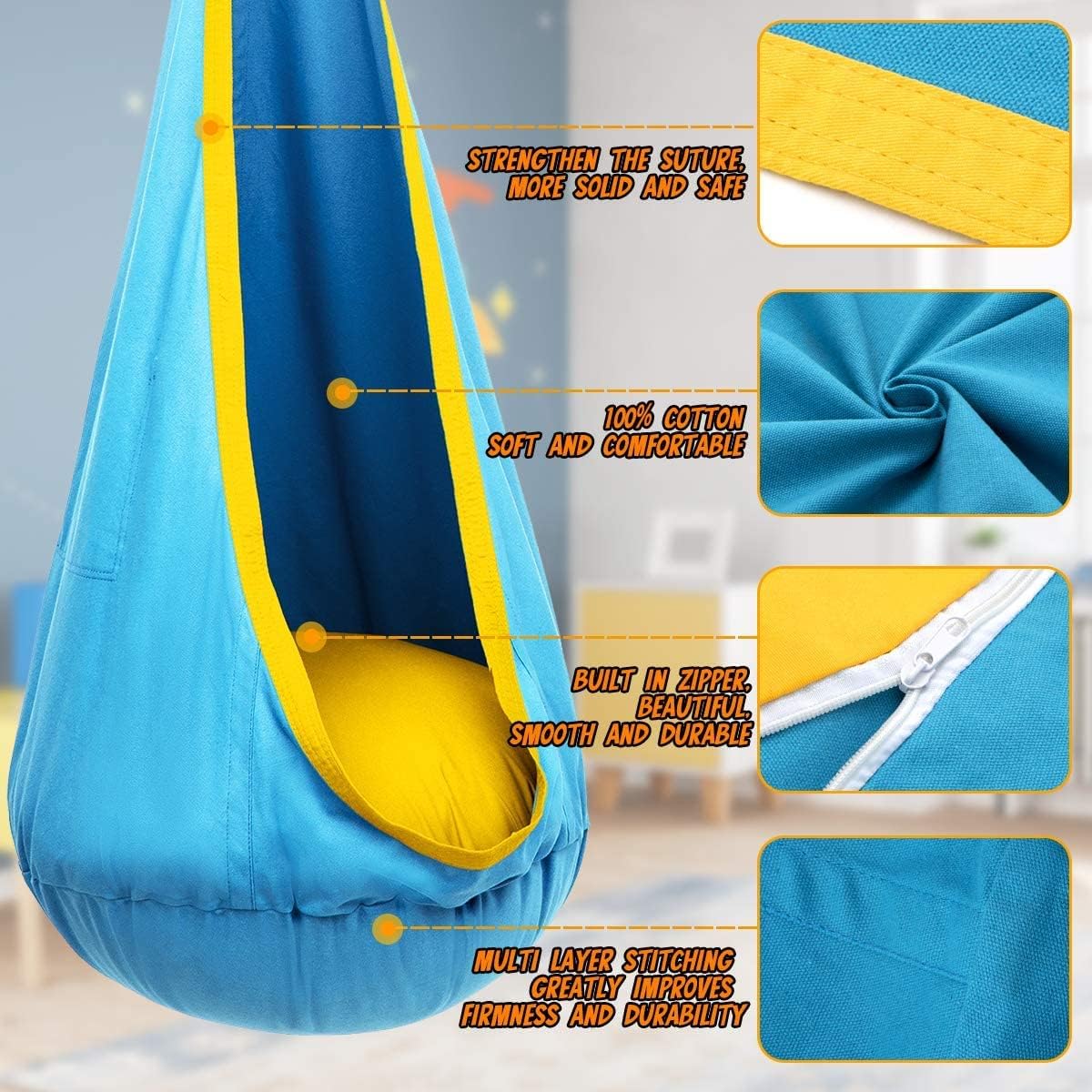 Kids' Hanging Pod Swing with Inflatable Cushion for Play and Rest