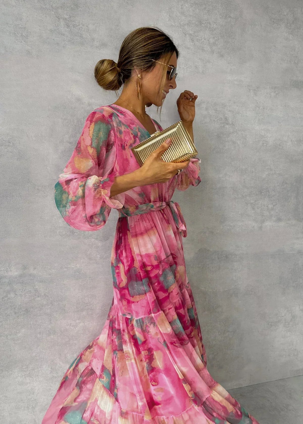 Women's Long Sleeve Maxi Wrap Dress with Tie Waist for Parties