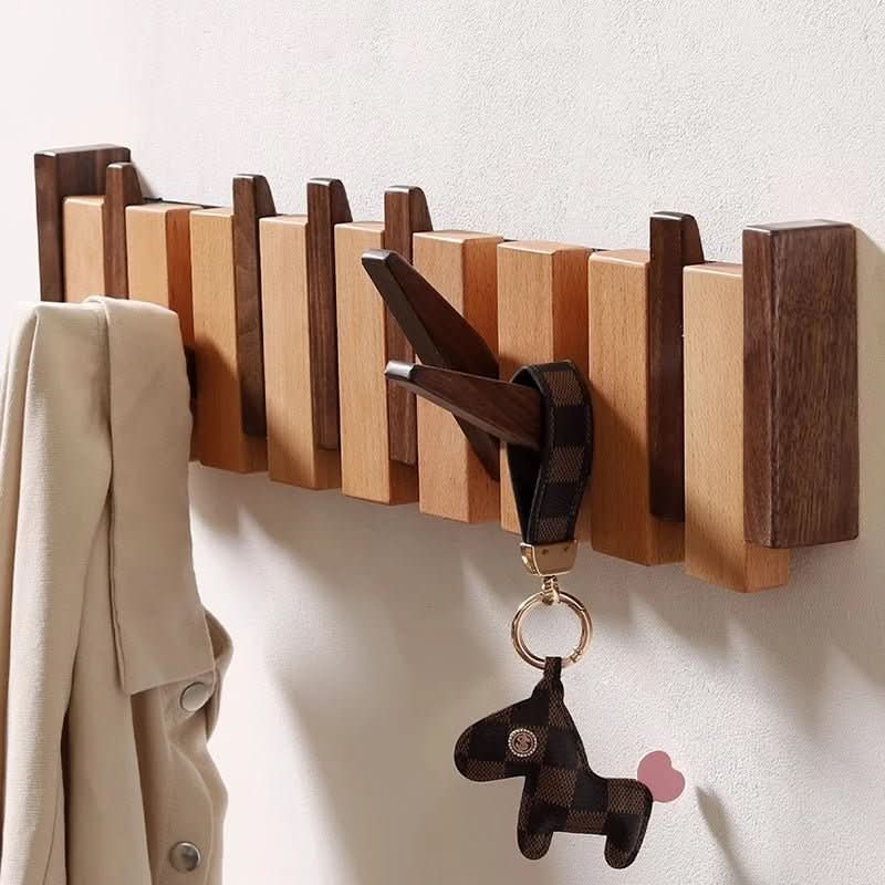 Piano Key Wall Coat Rack with Foldable Hooks for Hallway
