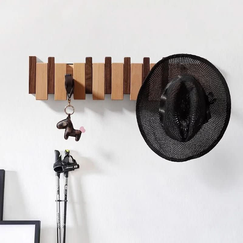 Piano Key Wall Coat Rack with Foldable Hooks for Hallway