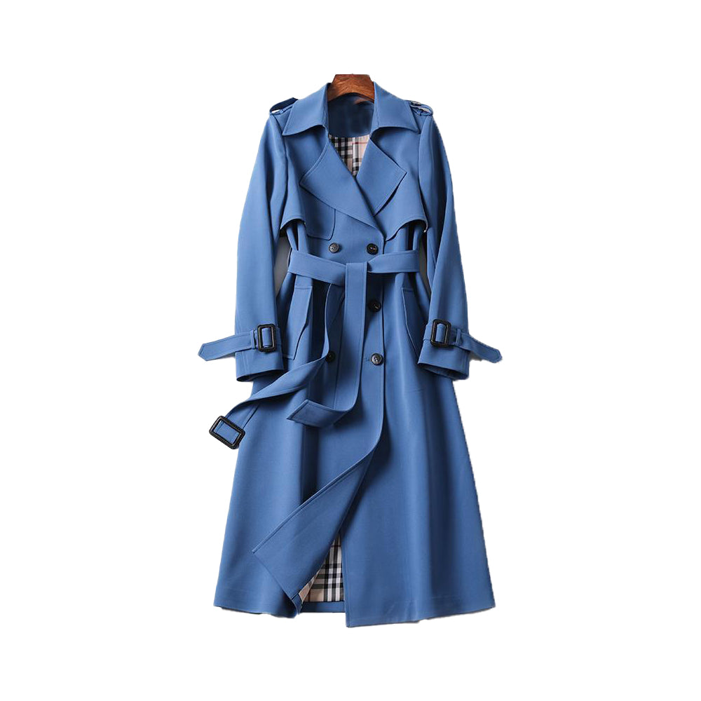 Women's Double-Breasted Trench Coat with Removable Belt