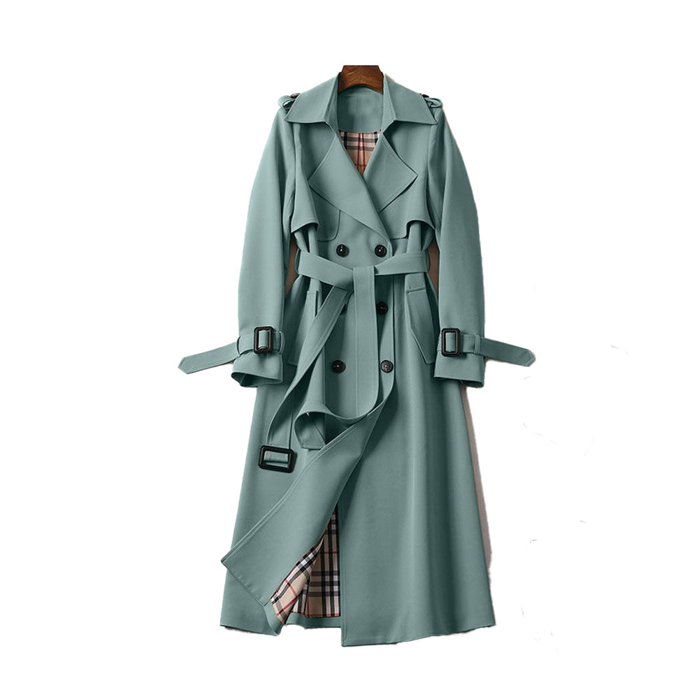 Women's Double-Breasted Trench Coat with Removable Belt