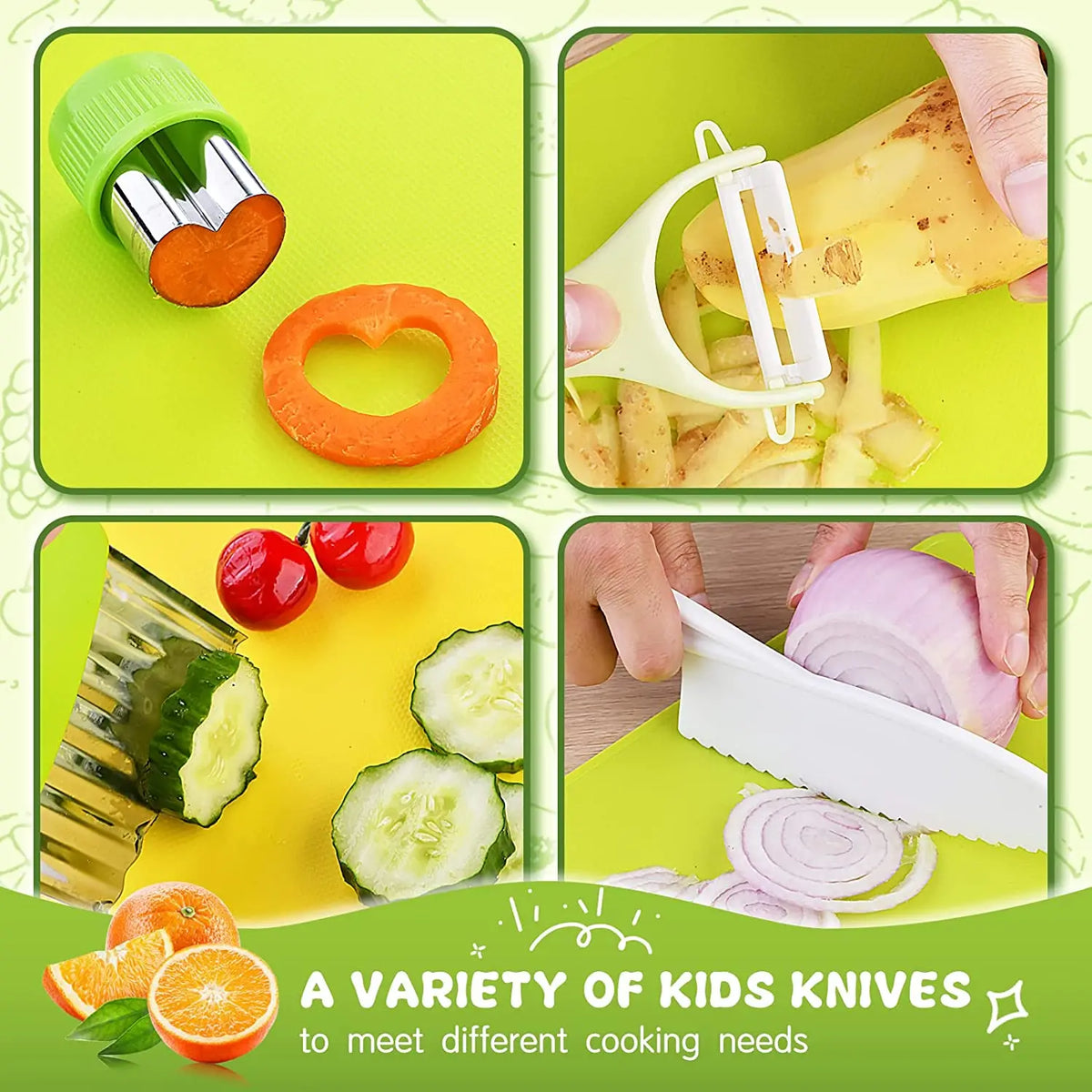 Kids' Montessori Cooking Set with Child-Safe Knives and Peeler