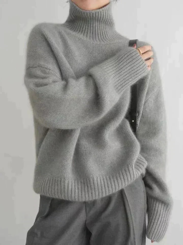 Women's Knitted Roll Neck Jumper with Classic High Collar