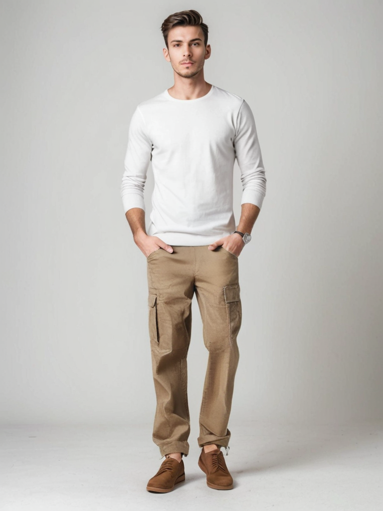Men's Cargo Trousers with Relaxed Straight Fit and Roomy Pockets