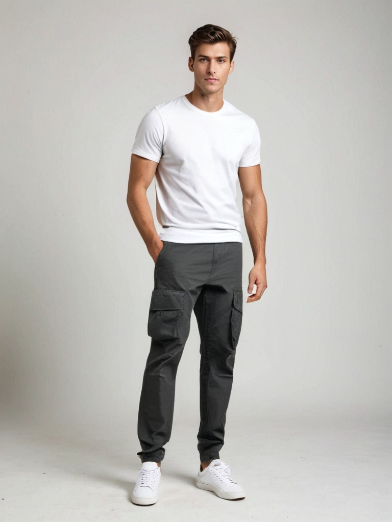 Men's Cargo Trousers with Relaxed Straight Fit and Roomy Pockets
