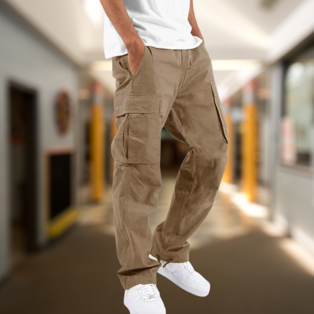 Men's Cargo Trousers with Relaxed Straight Fit and Roomy Pockets