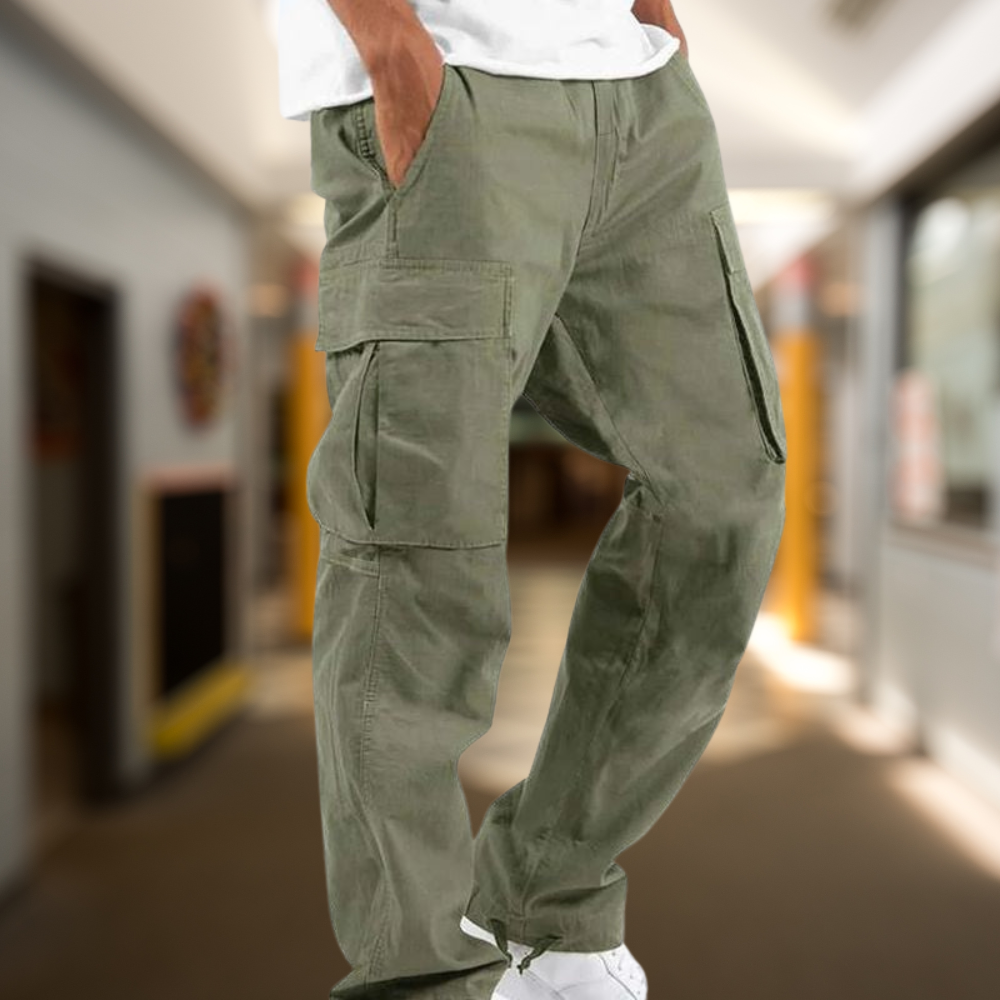 Men's Cargo Trousers with Relaxed Straight Fit and Roomy Pockets