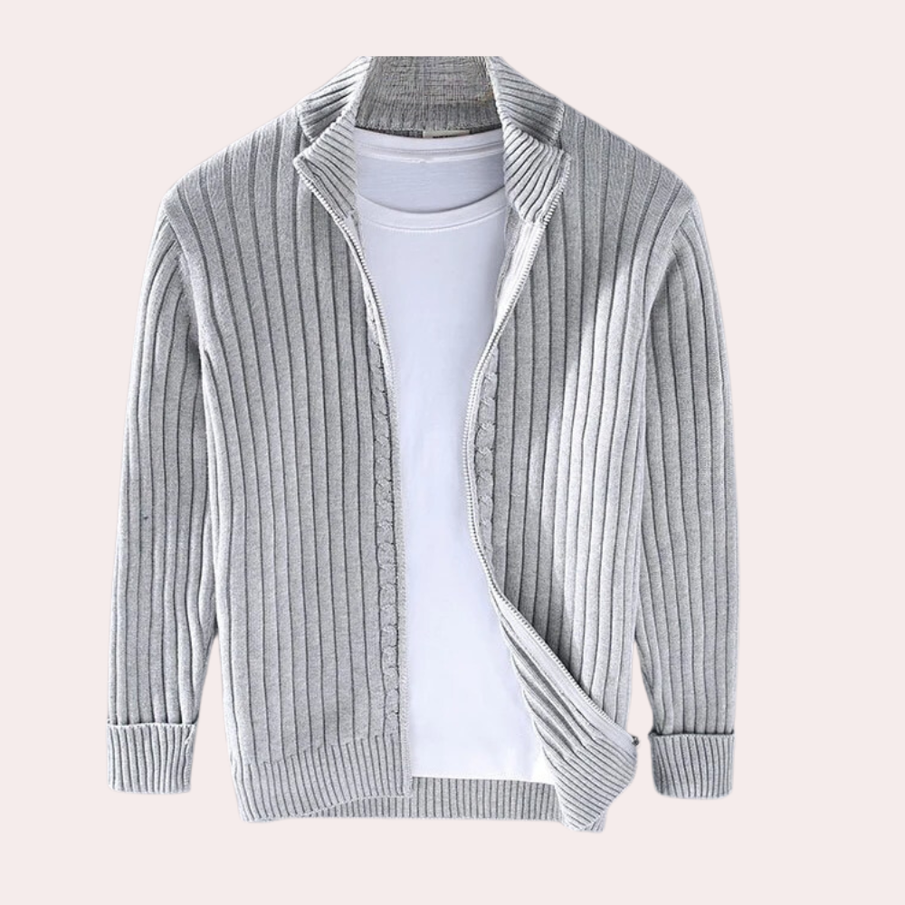 Men's Knitted Zip-Up Cardigan with Subtle Knit Details