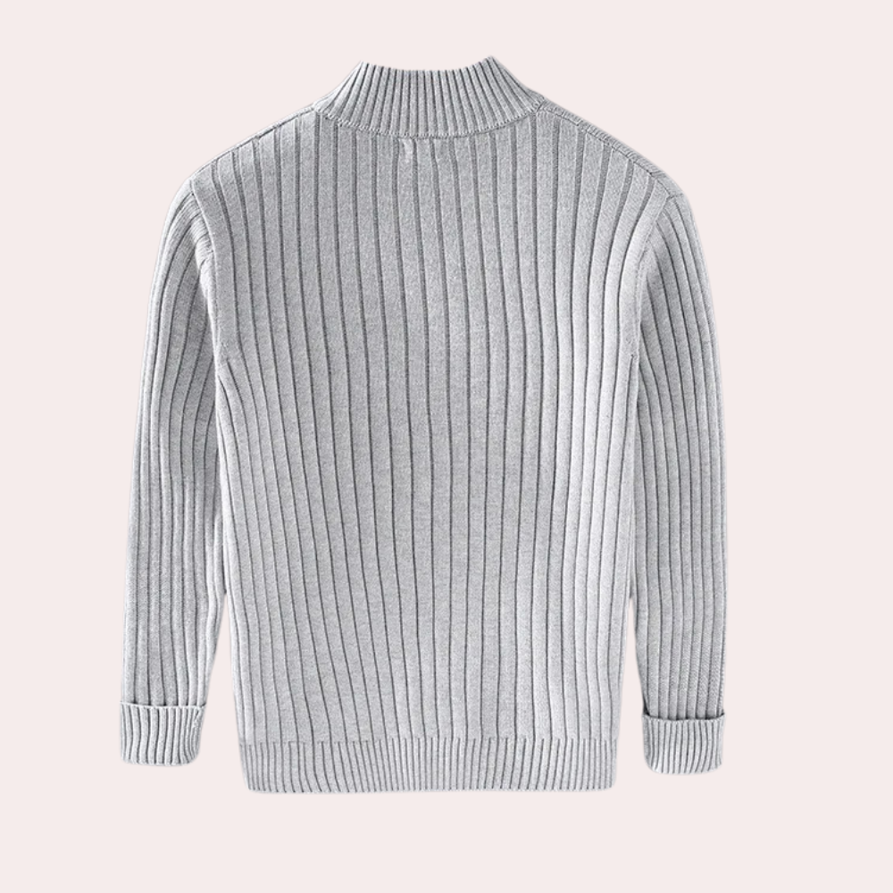 Men's Knitted Zip-Up Cardigan with Subtle Knit Details