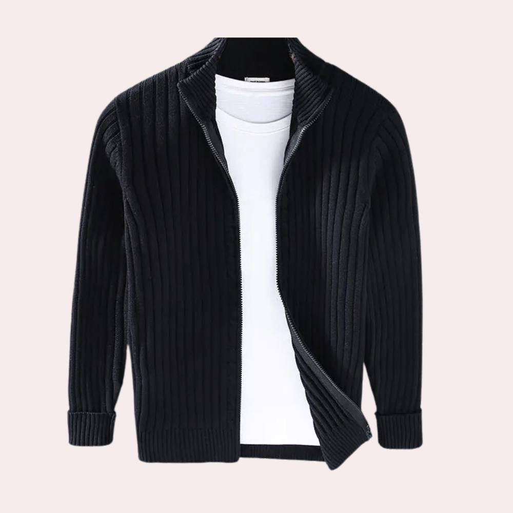 Men's Knitted Zip-Up Cardigan with Subtle Knit Details