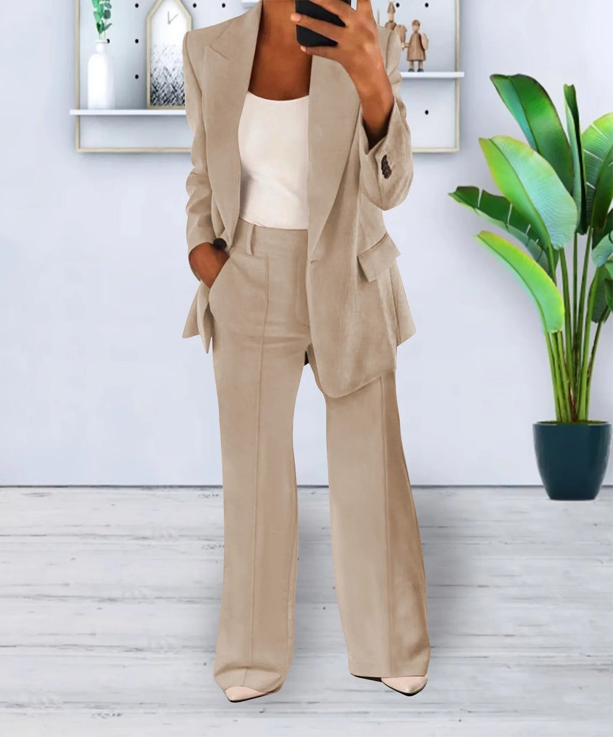 Women's Two-Piece Trouser Suit with Jacket and Trousers