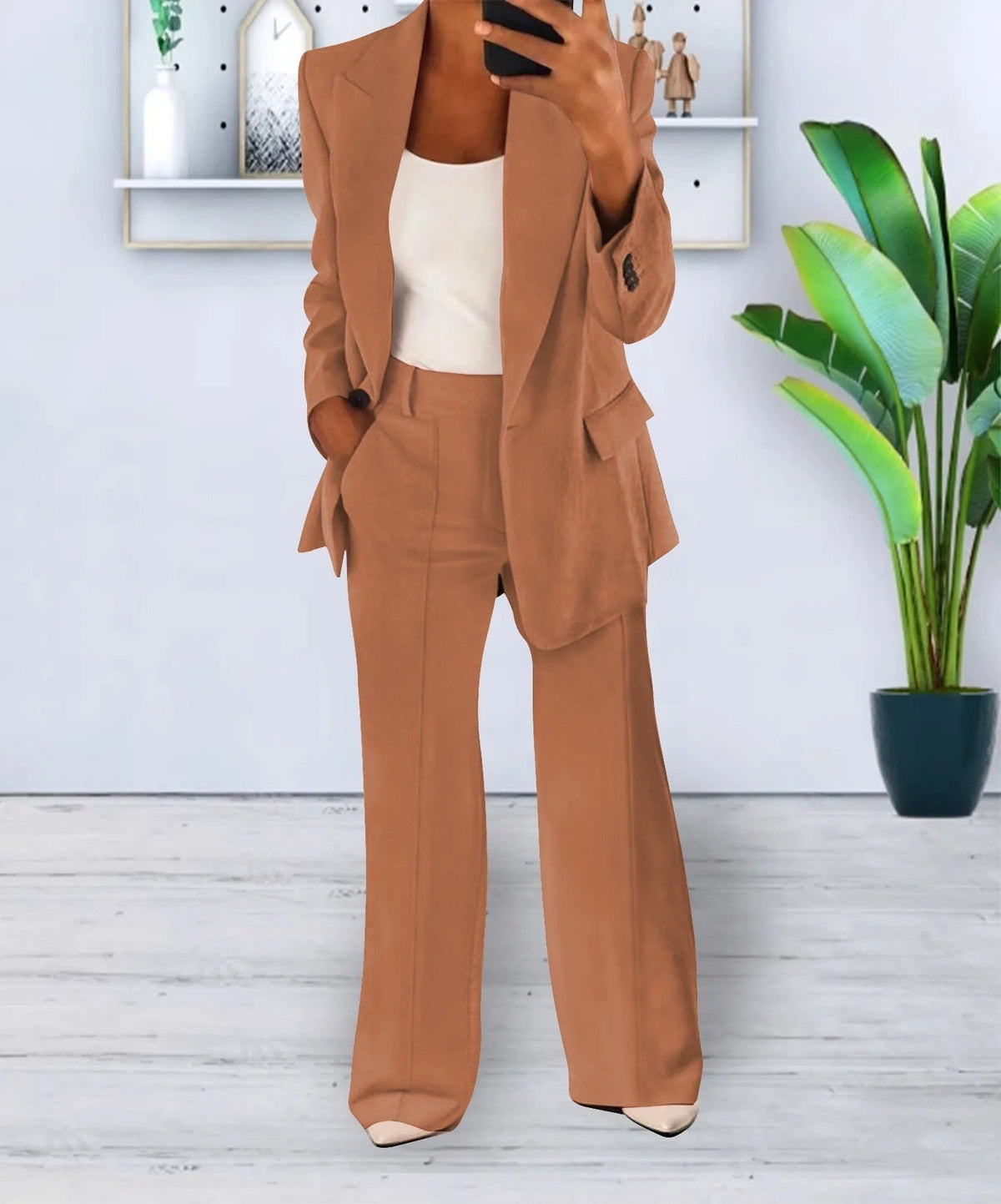 Women's Two-Piece Trouser Suit with Jacket and Trousers