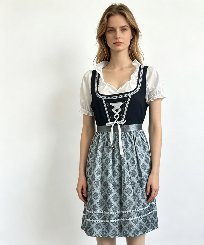 Damski zestaw dirndl z fartuchem, bluzką i sznurowanym gorsetem