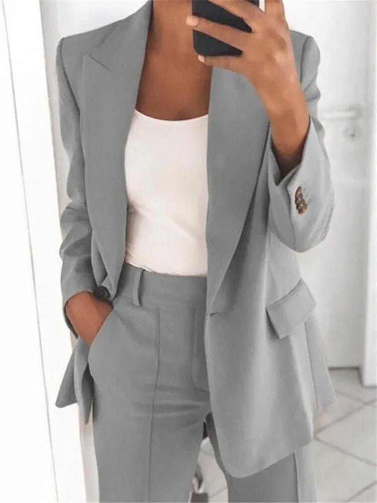 Women's Two-Piece Trouser Suit with Jacket and Trousers