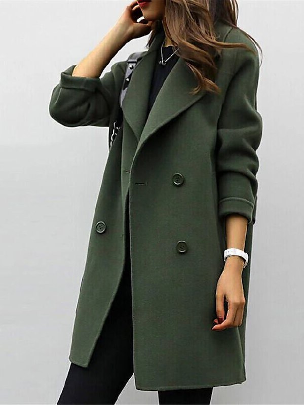 Women's Double-Breasted Wool Blend Coat with Wide Collar