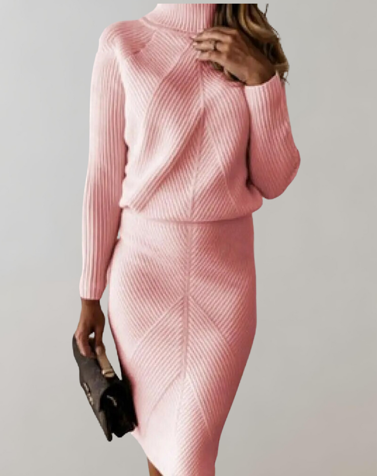 Women's Knitted Turtleneck Jumper and Slim Skirt Set