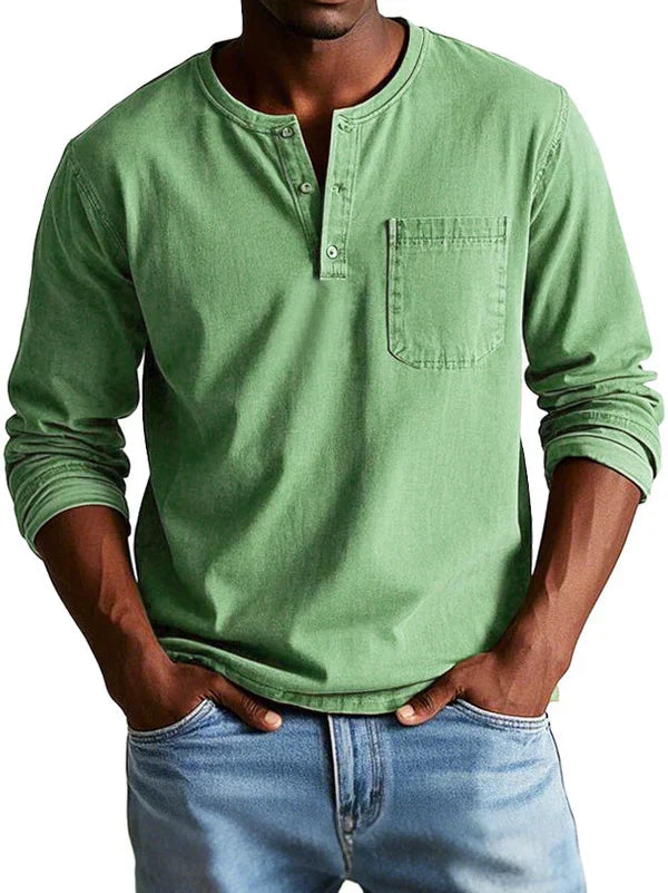 Camisa Henley de manga comprida para homem com carcela de botões