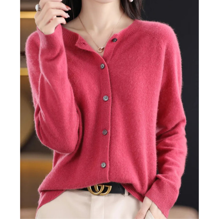 Cardigan for kvinner med rund hals, lange ermer og knapper