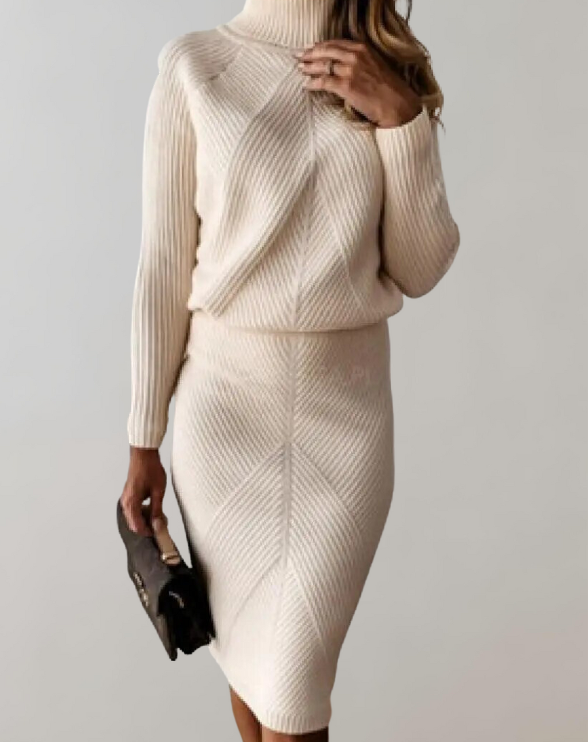 Women's Knitted Turtleneck Jumper and Slim Skirt Set