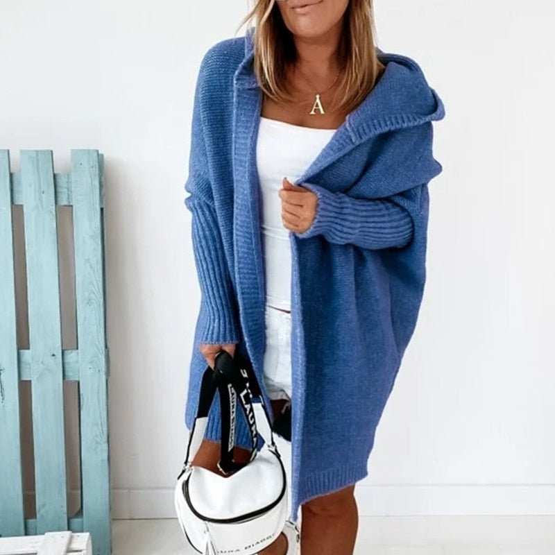 Women's Oversized Hooded Cardigan with Batwing Sleeves