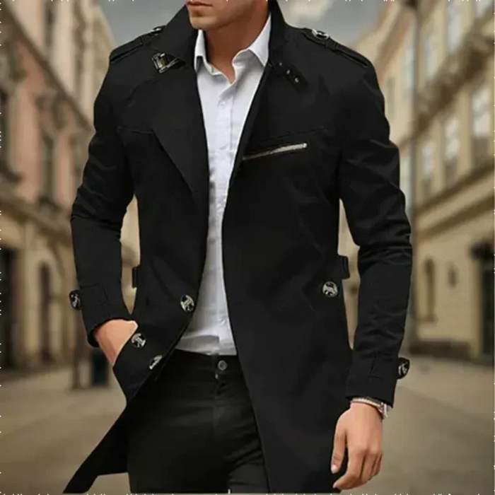Dobbelspent trenchcoat for menn med skulderklaffer