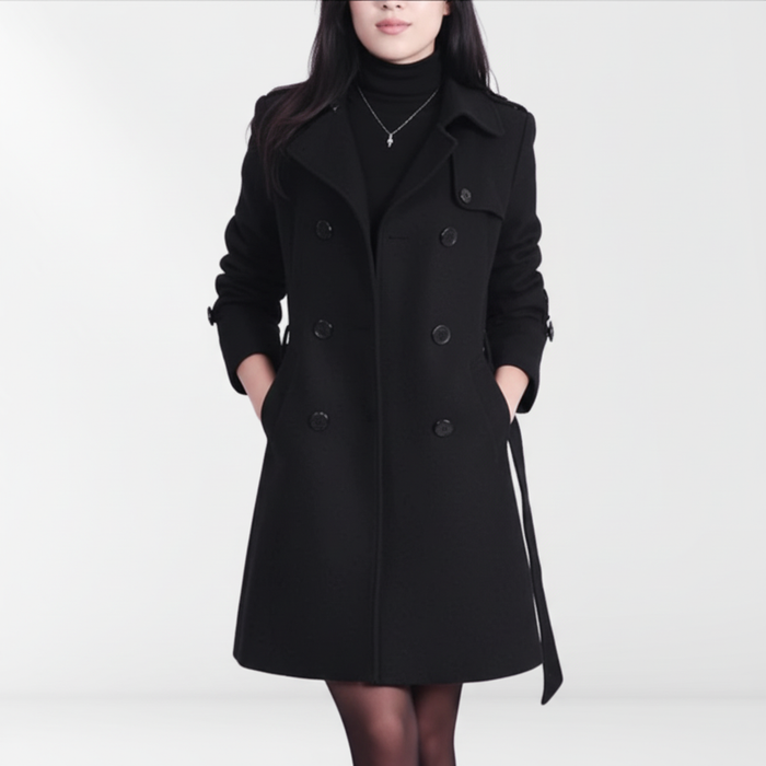 Women's Double-Breasted Coat with Removable Belt