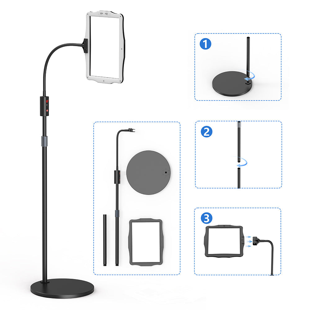 Magnifying Floor Lamp with 3x LED Lens and Flexible Gooseneck