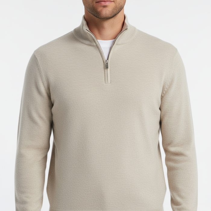 Maglione da uomo con mezza zip, scollo a V e maniche lunghe