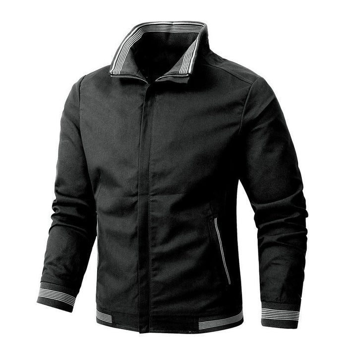 Harrington-Jacke für Herren mit Stehkragen und gestreiften Besätzen