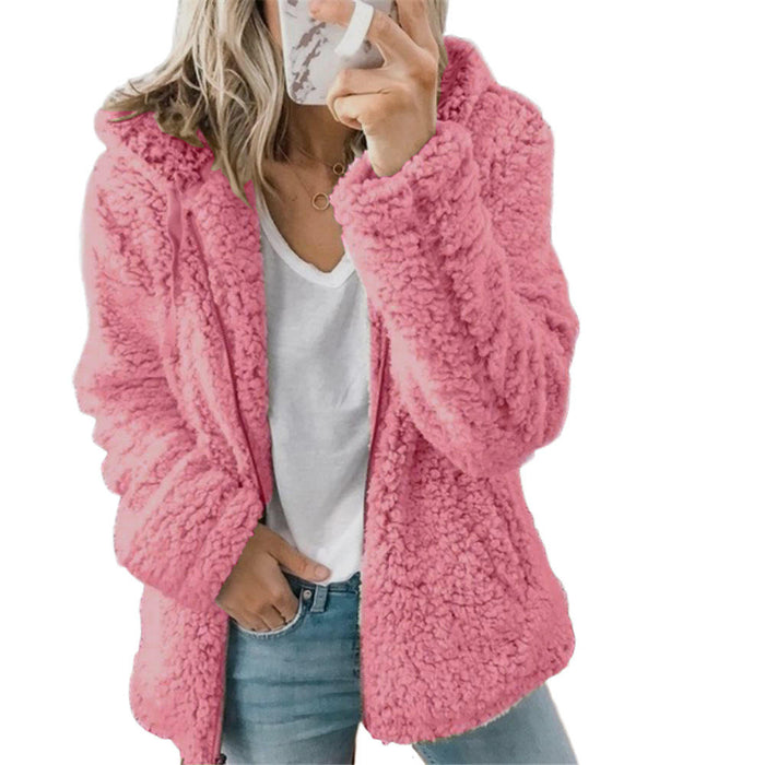 Damen-Teddyfleece-Mantel mit Taschen und Reißverschluss