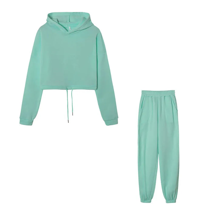 Women's Cropped Hoodie Joggers Set Oversized Loungewear