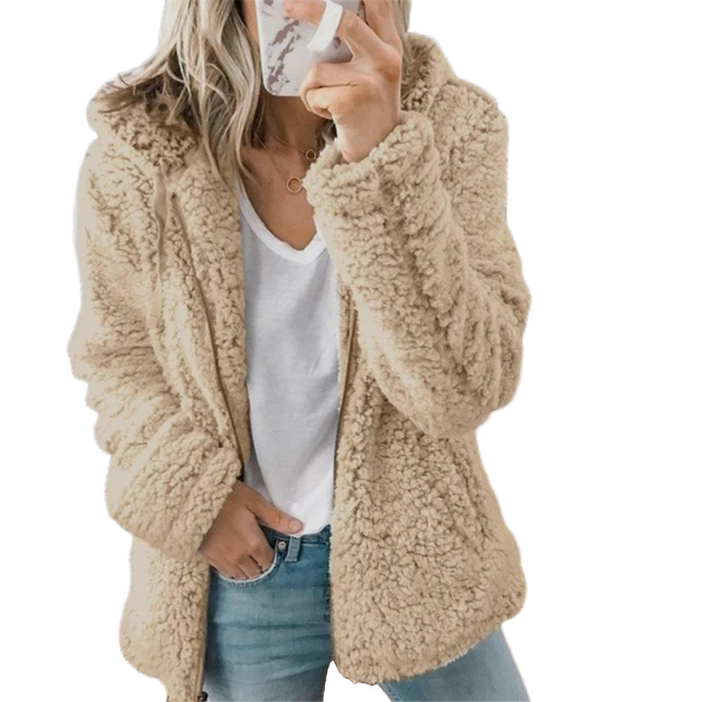 Women's Teddy Fleece Coat with Pockets and Zip Fastening