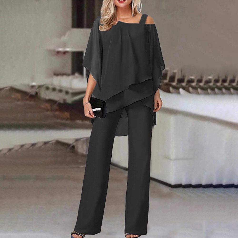 Women's Elegant Cold Shoulder Jumpsuit in Lightweight Chiffon