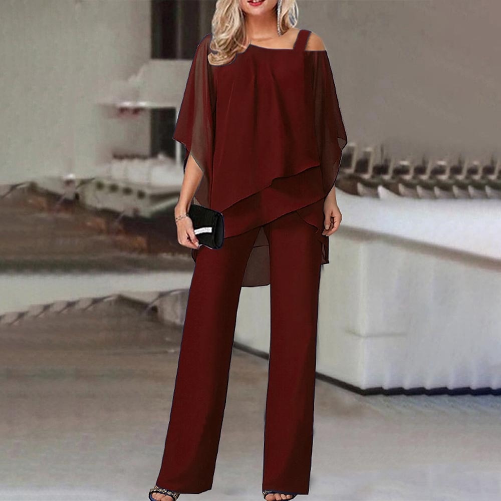 Women's Elegant Cold Shoulder Jumpsuit in Lightweight Chiffon