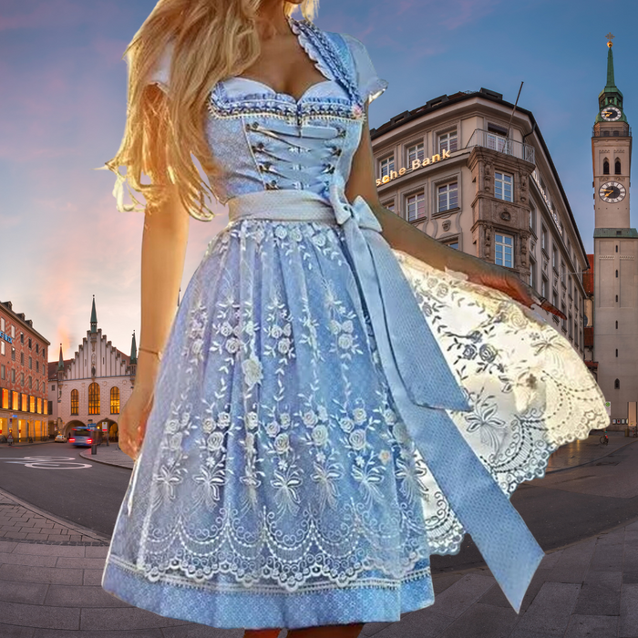 Abito dirndl da donna per l'Oktoberfest, con ricami e stringatura