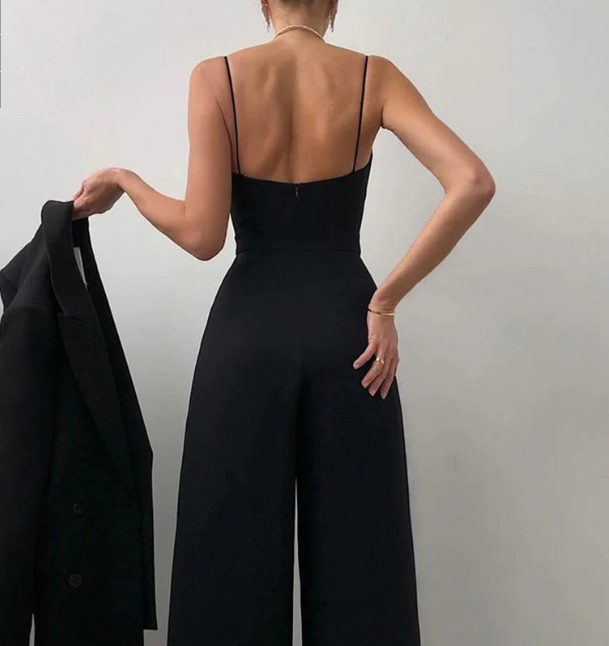 Women's Strappy Wide Leg Jumpsuit in Cotton Blend